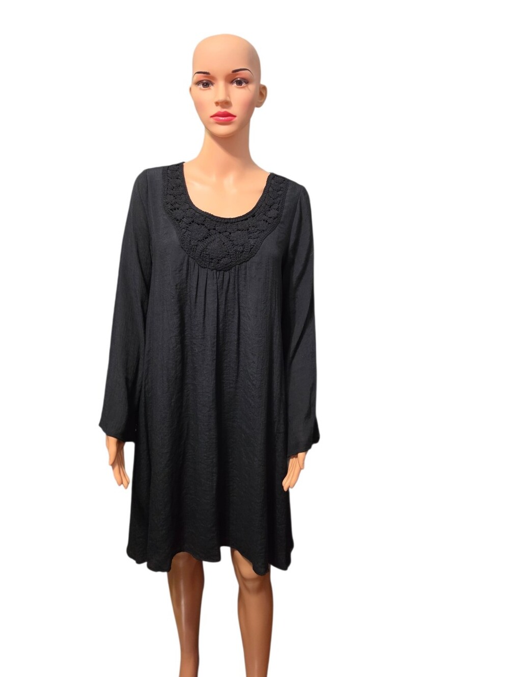 Wrangler Embroiderd Boho Crinkle Black Crochet-Lace Whimsigoth Dress Sz S